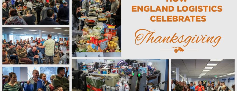 Thanksgiving England Logistics group shots of employees at charity auction