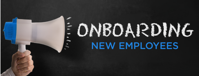 onboarding new employees hand holding megaphone yelling
