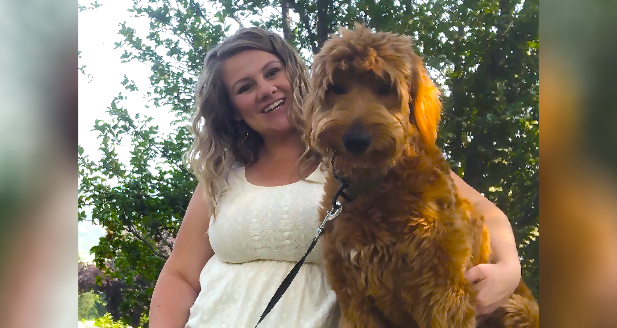 Woman self portrait with dog